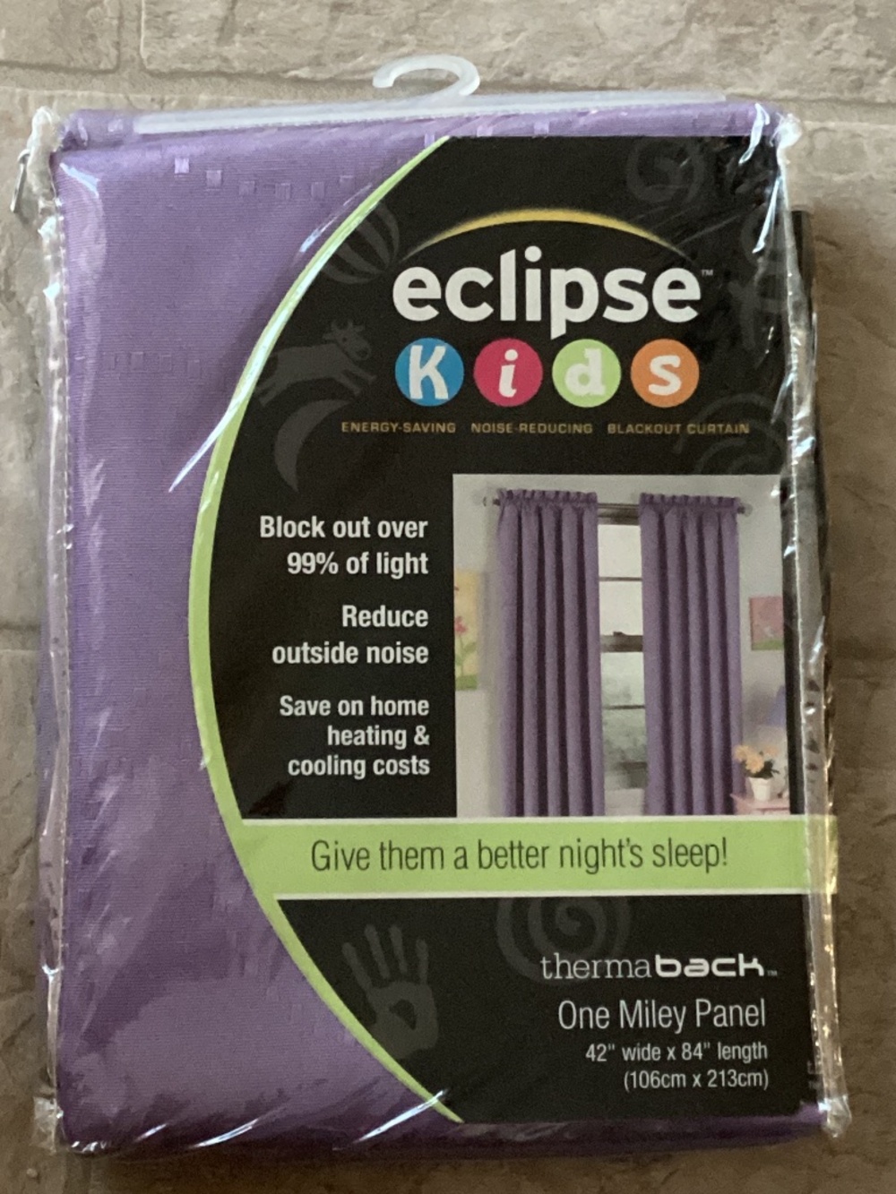 Eclipse Kids purple ThermaBack panel curtain 42”x84” NEW